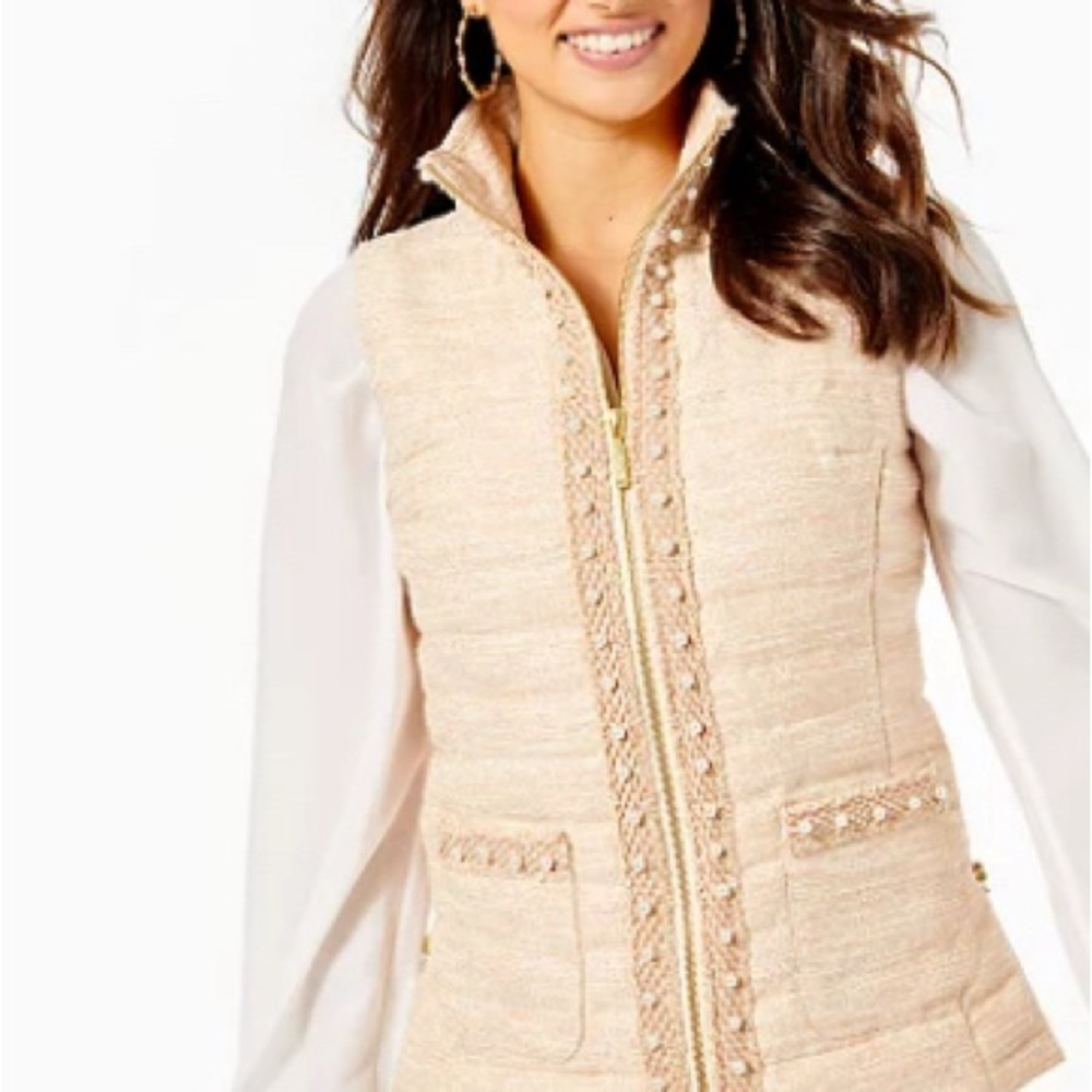 Lilly Pulitzer Cream Quilted Vest with Braided Trim